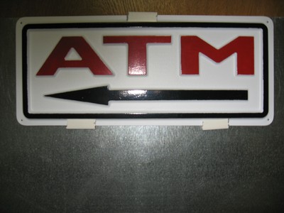 ATM arrow left 3D Embossed Plastic Sign 5x13, Store Bank window door display  