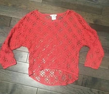 Coral Crochet Boho Top sz S Solitaire Ravi Khosla Lace Mesh Shirt Hippie