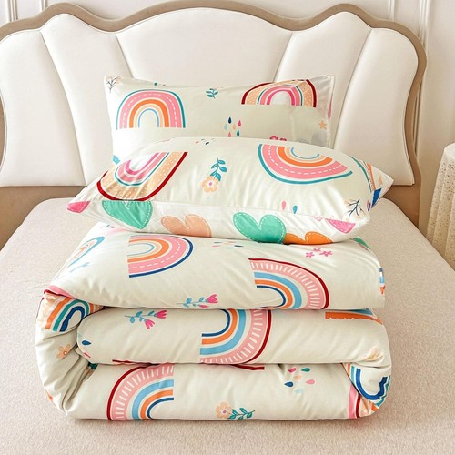 Cozy Twin Rainbow Comforter Set for Boys & Girls - Cartoon Hearts & Flowers - Picture 10 of 11