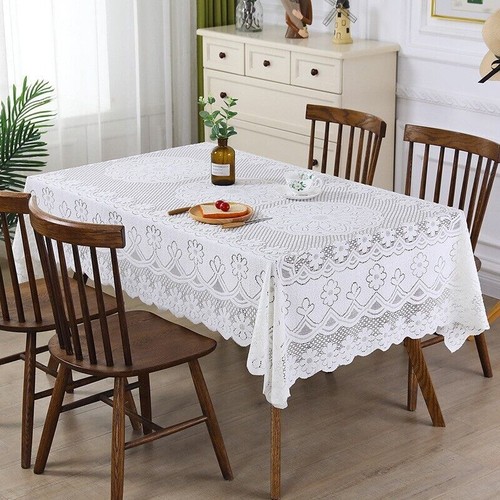 White Vintage Embroidered Lace Tablecloth Table Cloth Cover Wedding Party Decor - Picture 1 of 29