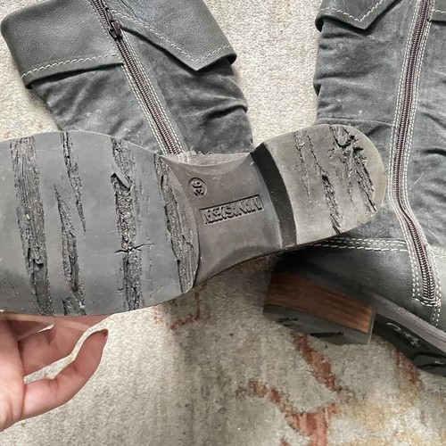 Vintage Leder grün oliv kniehohe Fell Stiefel Größe 5,5 Manas Design Marke - Bild 7 von 7