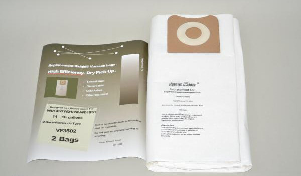 Ridgid VF3502 Shop Vac Bags 14 - 16 Gal Vacuum High Efficiency Drywall 2 pk
