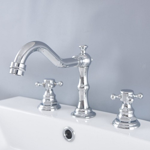 Polished Chrome Widespread 3 Holes Bathroom Basin Faucet Tub Sink Mixer Tap - Picture 5 of 7