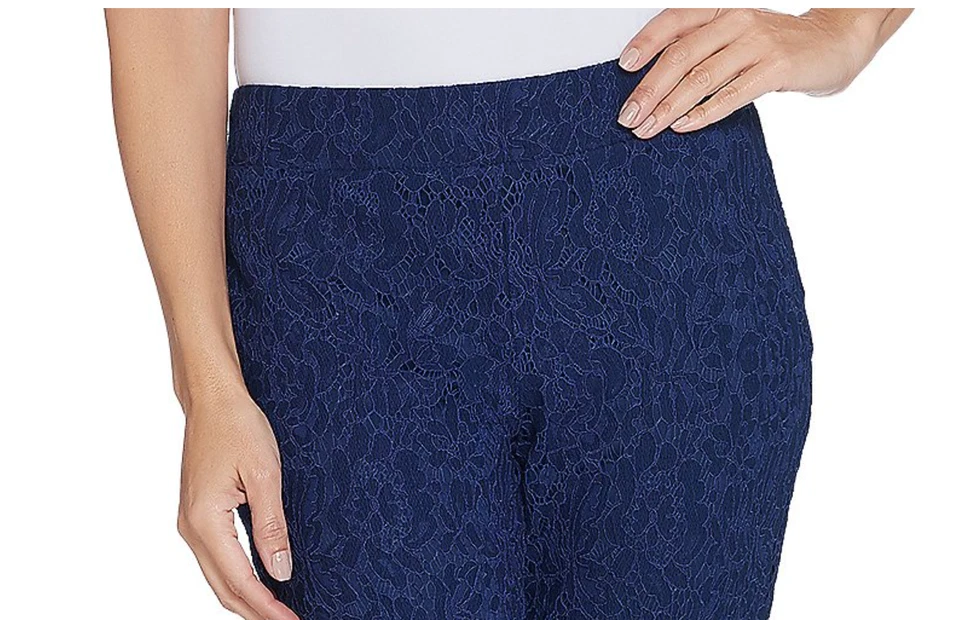 Isaac Mizrahi Live! Regular Knit Lace Pull-On Slim Leg Pants Dark Navy Reg 10 A3 - Image 2 of 4