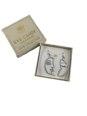Eye Candy Luxe Collection Earrings Silver Tone Brass Dangle Faces Bold Statement