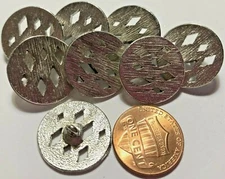 8 Heavy Flat Top Brushed Silver Tone Metal Shank Buttons 3/4" 19mm US Made 6811