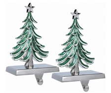 2-Pack Silver Christmas Tree Stocking Holders - Mantle Stocking Hangers Holiday