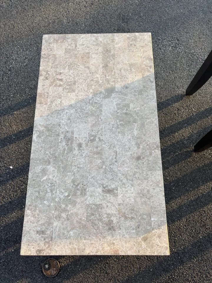 Mesa de centro rectangular con tapa de piedra y dos mesas auxiliares Foto 2 de 4