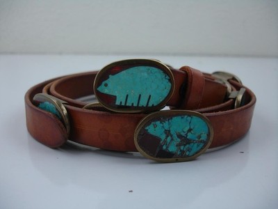 Turza Wells & Andrew Shows Bear Stone Inlay Concho Belt 9 Conchos Belt Buckle XL