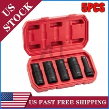 5PCS 1/2"  Impact Socket Set Lug Nut Wheel 3" Extension Bar Flip Socket USA