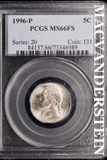 1996-P Jefferson Nickel - PCGS MS66FS - Scarce  No Reserve  #SLJ984