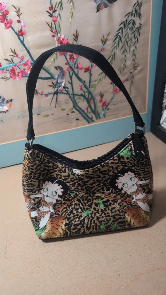 Betty Boop Bolso Cartera Safari Estampado Animal Negro Cremallera Foto 2 de 4