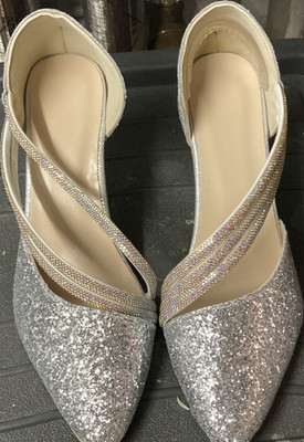 Damen Pumps silber Glitzer Stilettoabsatz Riemchen geschlossen EU 38