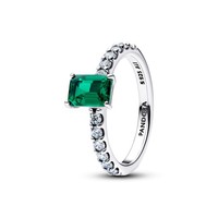 Pandora Ring GrüNer Rechteckiger Strahlenkranz Silber 194506C01 Gr. 52