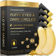 24K Gold Eye Mask Collagen Under Eye Patches for Women Skin Care (16 Pairs)