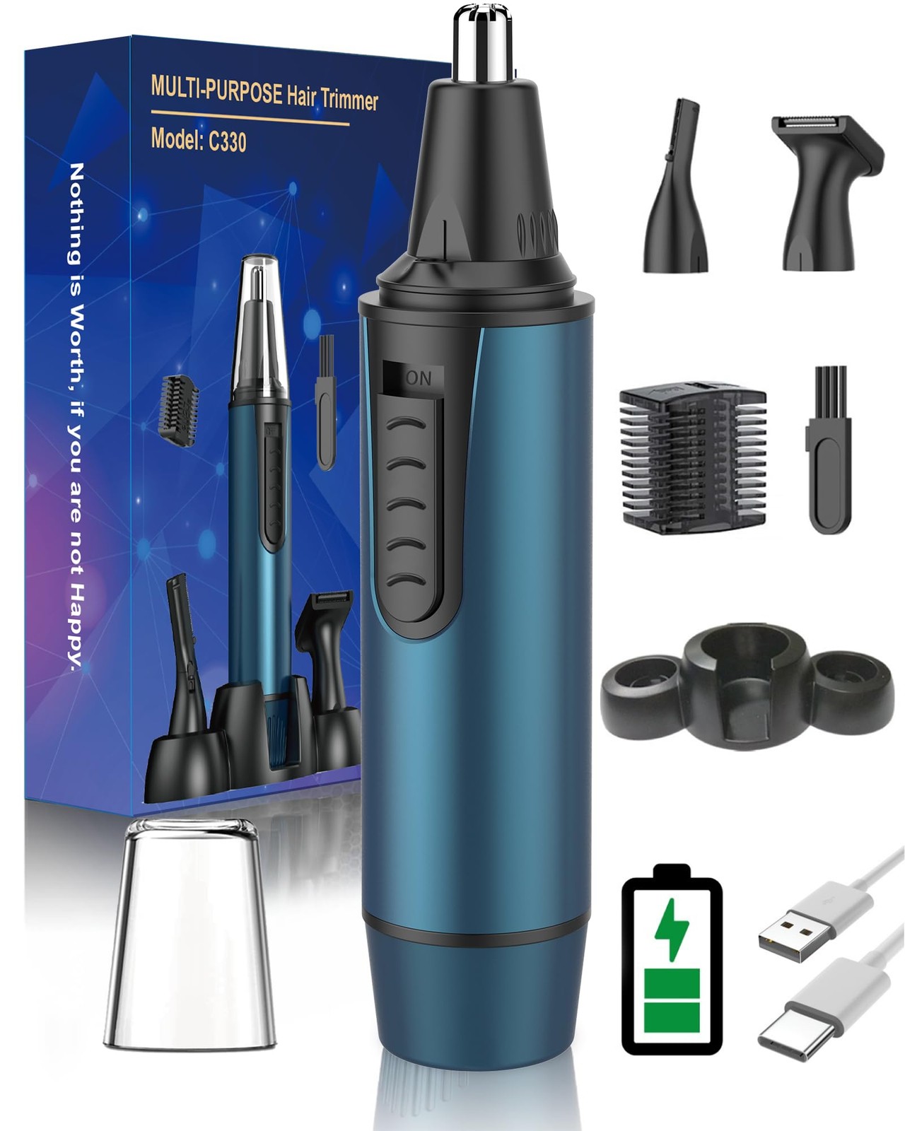 Professional USB Rechargeable Ear & Nose Hair Trimmer for Men & Women