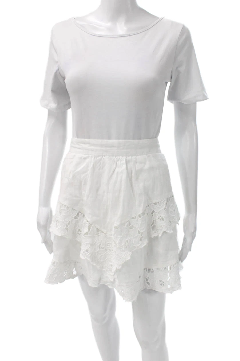 Isabel Marant Etoile Womens A-Line Linen Floral Mini Skirt White Size 36