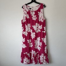 Talbots Floral Flounce-Hem Midi Dress Women’s 14W Pink White Lined Crepe