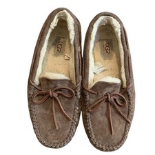 UGG Dakota Moccasin Slippers Womens 8 Espresso Brown Suede Shearling Cozycore