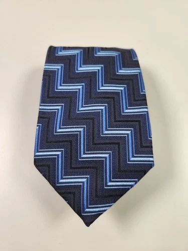 BOLGHERI Itlaian Black Blue Zig Zag Chevron Tie 100% Silk Made In Italy - product listing photo