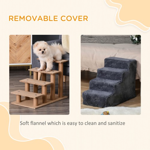 Portable Dog Stairs with Washable Plush Cover, for High Bed Sofa - Dark Grey - Picture 4 of 11