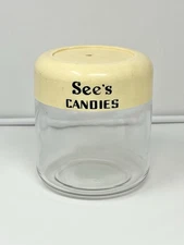 Vintage See's Candies Glass Promotional Candy Jar Canister By Gemco