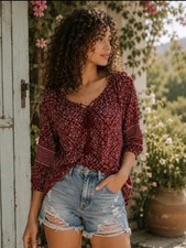 Blusa Boho Campesina Floral American Eagle XS Festival Cottagecore Romántica Elegante