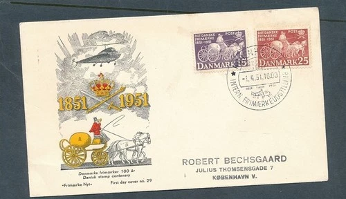 D444718 Denmark FDC Danish Stamp Centenary 1951