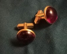 Vtg 1/2" Pair Of Mens Round Ruby Gold Cuff Links
