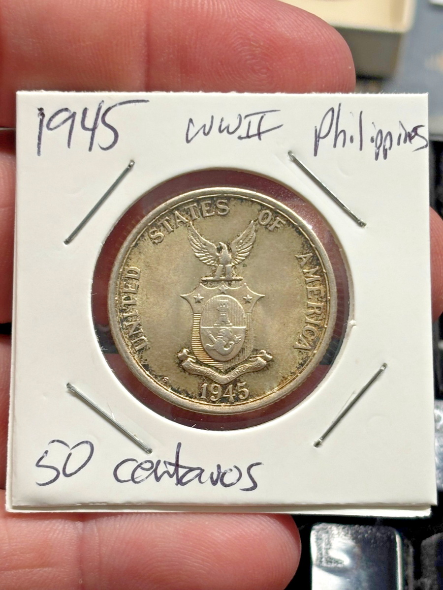 (稀少な状態) フィリピン コモンウェルス　50センタボ銀貨　1945 S 1945-S United States PHILIPPINES 50 Centavos SILVER Coin HIGH