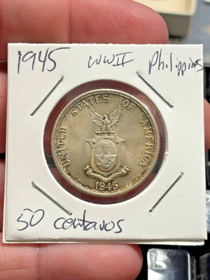 (稀少な状態) フィリピン コモンウェルス　50センタボ銀貨　1945 S 1945-S United States PHILIPPINES 50 Centavos SILVER Coin HIGH