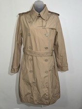 Norma Kamali Double Breasted Trench Coat Belted Beige Tan Quiet Luxury Sz M