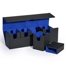 Modern Black&Blue Card Deck Box with Dice Tray for MTG, Yugioh, Sports Cards,...