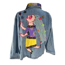 Vintage Chicos Size 2 Beaded Embroidered Denim Jacket Chasing Stars Art-to-Wear