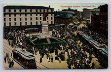 Vintage Monument Square Portland ME Electric Car Postcard Tichnor Bros