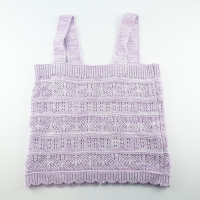 SO Sweater Womens Medium Purple White Knit Tank Top Square Neck Patterned