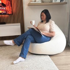 Extra Large Boucle Bean Bag | Filled Lounging Chair | 102x102x92 cm