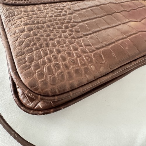 DKNY Women's Small 6"x9" Brown Crocodile-Effect Leather Shoulder Purse Bag - Picture 10 of 10
