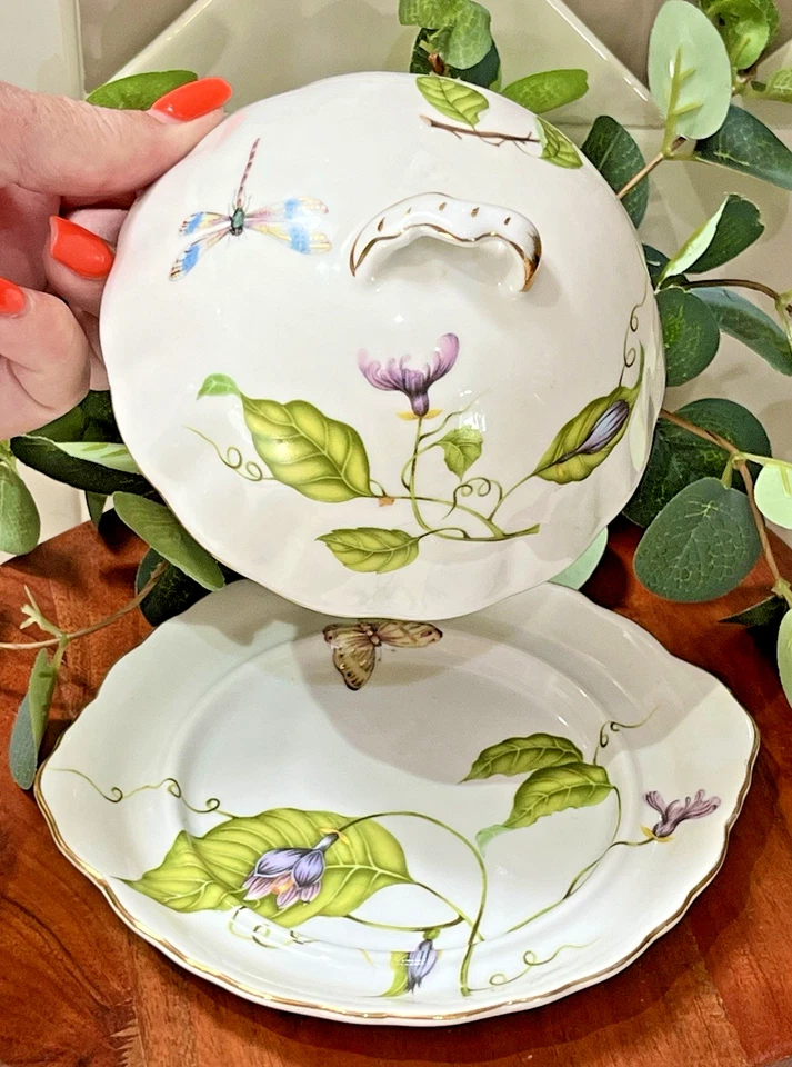 Plato cubierto de mantequilla/queso I. Godinger & Co. Jardín mariposas abejas vides Foto 2 de 4