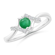 4MM Round Emerald Solitaire Promise Ring with Side Accents 925 Sterling Silver