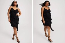 Torrid Plus Size Black Asymmetrical Ruffle Dress Size 2XL Stretch Lace Knit