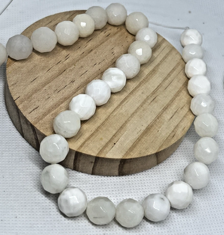 Weiße Jade Perlen Rund Facettiert Mit Loch 32 Stück 11 mm Edelstein Kristall DIY - Bild 4 von 4