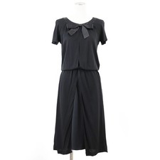 CHANEL Dress One-piece 02A P19764 CC Ribbon Gathered Drape Women Size 36 Black