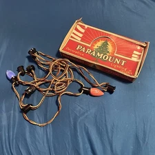 Vintage Paramount Christmas Light String Box C9 GE Flame Swirl Lamps Outfit USA