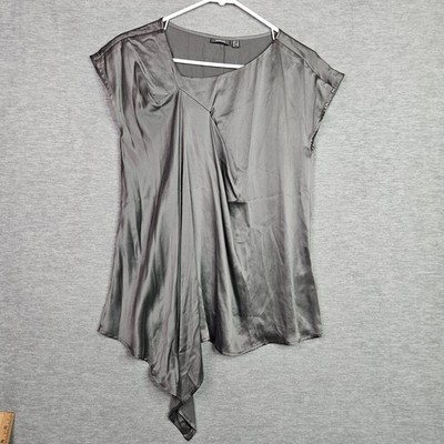 MEXX Women's Size 36 Dark Gray Short Sleeve Asymmetrical Shirt 100% Silk New