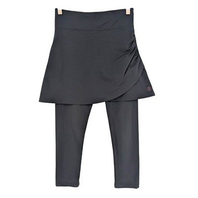 Coolibar Kahula Skirted Swim Capris XS Black UPF 50+ Ruched Athleisure Active