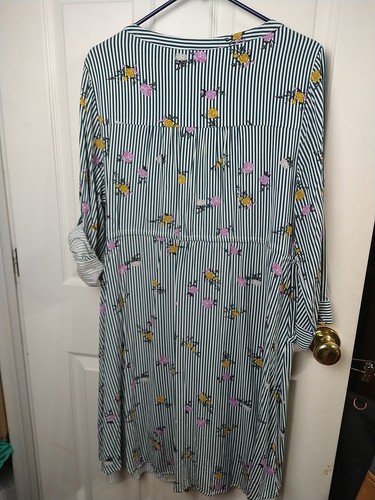 Torrid Woman 14/16 Dress Striped Floral V Zip Pocket Casual Roll Tab Sleeve - Picture 12 of 12