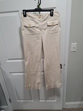 Talbots Pants Cream Stretch Fine Ribbing Front Pockets 6 Petite