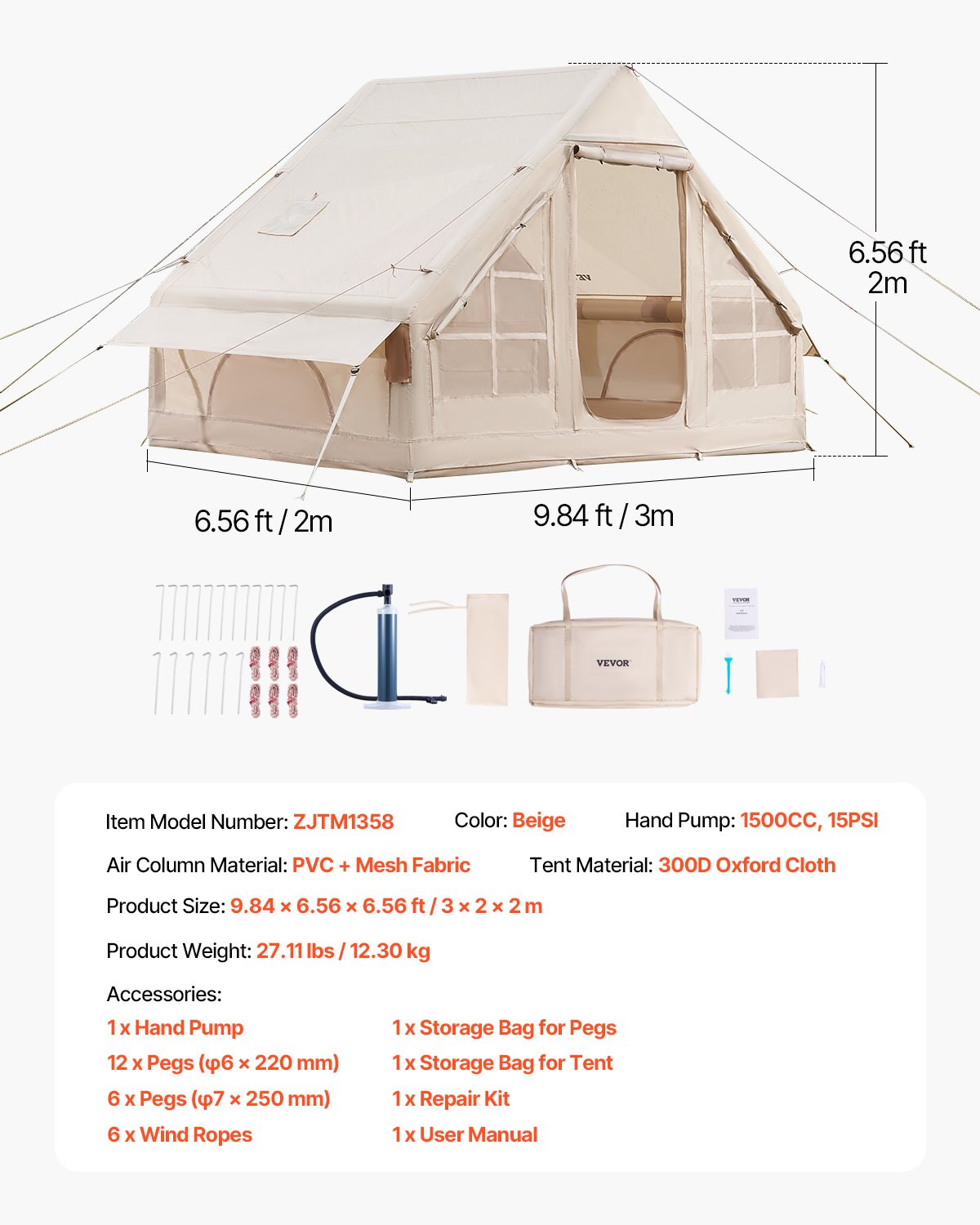 Inflatable Glamping Tent 3-5 Person 4-Season Waterproof Yurt w/ Stove Jack Pump