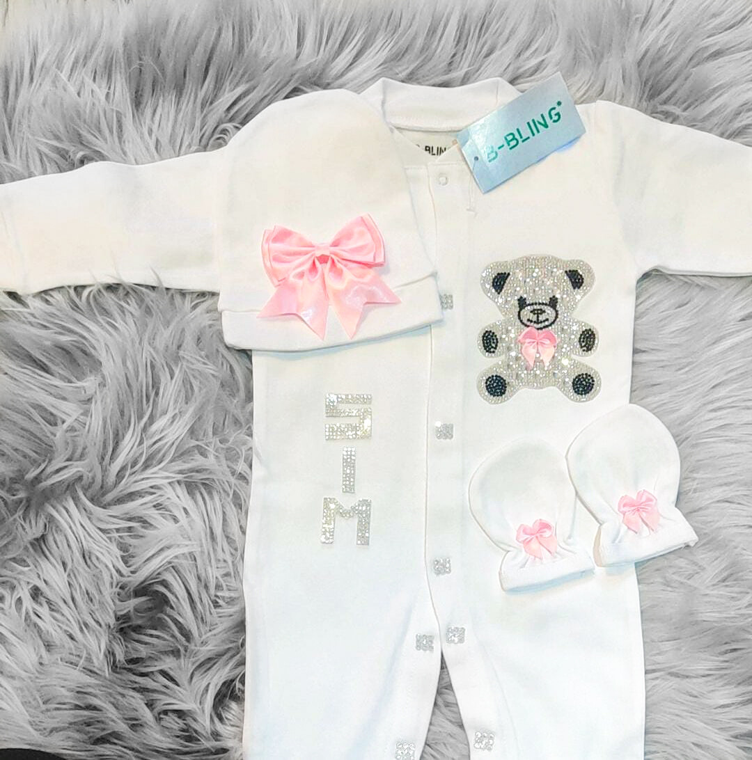 Baby Romper home coming babygrow Outfit Baby Girl Shower Gift, Teddy Bear Set-image